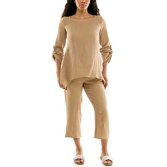 Women's Nina Leonard Three Quarter Sleeve Scoopneck Top and Capri Pants 2 pc Set