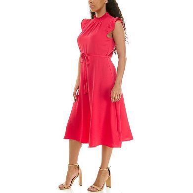 Women's Nina Leonard Smocked Neck Flutter Midi Dress