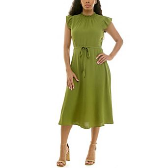 Women's Nina Leonard Smocked Neck Flutter Midi Dress