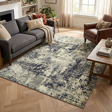 Modern Abstract Area Rug Non Slip Stain Resistant Vacuum Clean Ultra Thin Carpet for Bedroom
