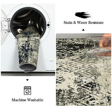 Modern Abstract Area Rug Non Slip Stain Resistant Vacuum Clean Ultra Thin Carpet for Bedroom