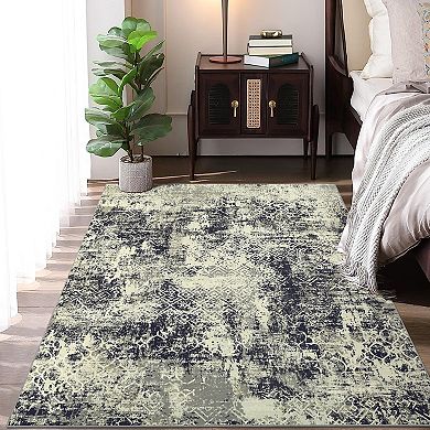 Modern Abstract Area Rug Non Slip Stain Resistant Vacuum Clean Ultra Thin Carpet for Bedroom