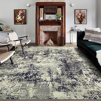 Modern Abstract Area Rug Non Slip Stain Resistant Vacuum Clean Ultra Thin Carpet for Bedroom