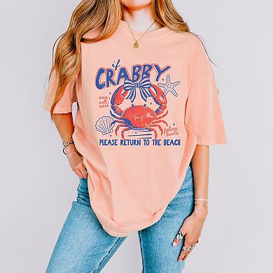 If Crabby Please Return To The Beach Grunge - Women's Garment Dyed Graphic T-Shirt