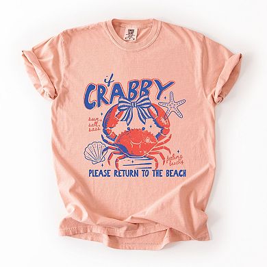 If Crabby Please Return To The Beach Grunge - Women's Garment Dyed Graphic T-Shirt