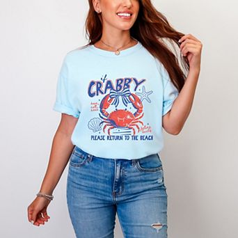 If Crabby Please Return To The Beach Grunge - Women's Garment Dyed Graphic T-Shirt