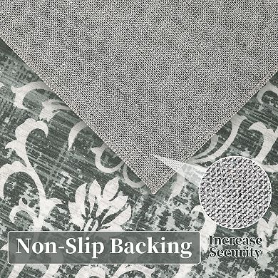 Vintage Damask Area Rug Non Slip Vacuum Clean Ultra Thin Stain Resistant Carpet for Dining Room