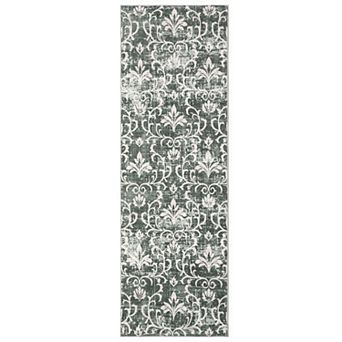 Vintage Damask Area Rug Non Slip Vacuum Clean Ultra Thin Stain Resistant Carpet for Dining Room
