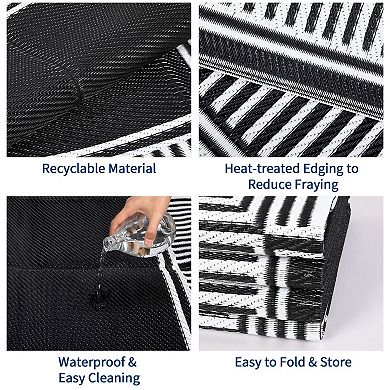 Modern Bordered Outdoor Area Rug Stain Resistant UV Resistant Pet Friendly Mat for Beach Vacation