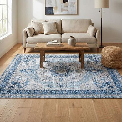 Vintage Area Rug Machine Washable Non Slip Non Shedding Stain Resistant Floor Cover for Dining Room