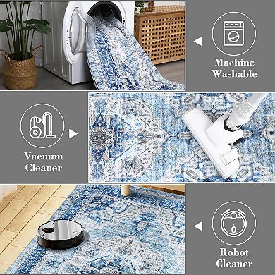 Vintage Area Rug Machine Washable Non Slip Non Shedding Stain Resistant Floor Cover for Dining Room