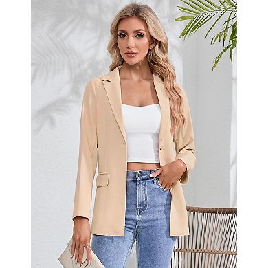 Womens Blazer Lapel Pocketed Button Work Office Casual Jacket Suit