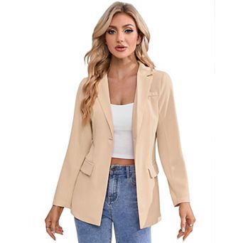 Womens Blazer Lapel Pocketed Button Work Office Casual Jacket Suit