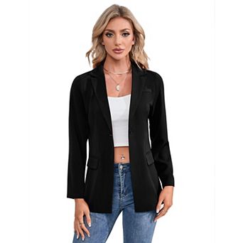Womens Blazer Lapel Pocketed Button Work Office Casual Jacket Suit