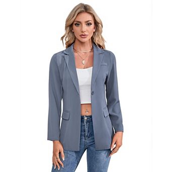 Womens Blazer Lapel Pocketed Button Work Office Casual Jacket Suit