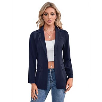 Womens Blazer Lapel Pocketed Button Work Office Casual Jacket Suit