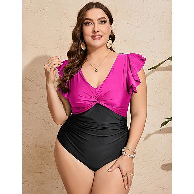 Women's Plus Size V-Neck One Piece Swimsuit