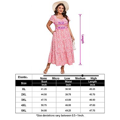 Women's Plus Size Scoop Neck Short Sleeve Floral Dress with Pockets