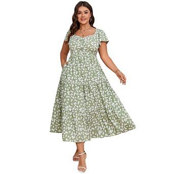 Women's Plus Size Scoop Neck Short Sleeve Floral Dress with Pockets