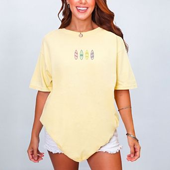 Embroidered Surf Boards - Women's Garment Dyed Graphic T-Shirt