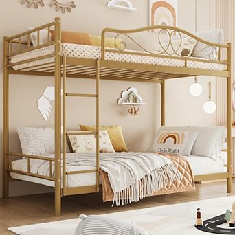 Bunk Bed Twin Over Twin, Heavy Duty Metal Bunk Bed with Safety Guardrail & Ladder, 400 LBS Weight