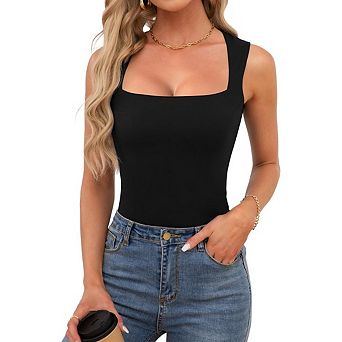 Women's Square Neck Sleeveless Crop Camisole Tank Tops Dressy Summer Going Out Fitted Shirts Blouse