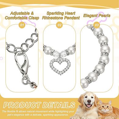 Dog Pearl Necklace Collar with Heart Shape Rhinestone 1Pc