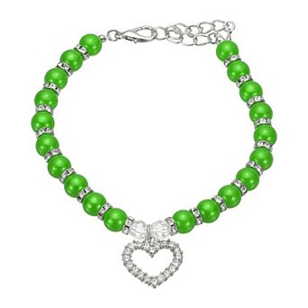 Dog Pearl Necklace Collar with Heart Shape Rhinestone 1 pc