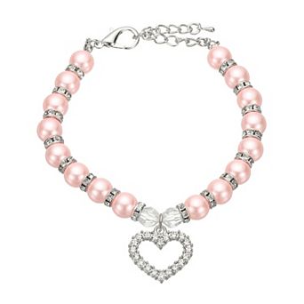 Dog Pearl Necklace Collar with Heart Shape Rhinestone 1 pc