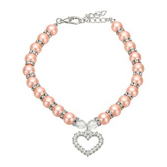Dog Pearl Necklace Collar with Heart Shape Rhinestone 1 pc