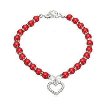 Dog Pearl Necklace Collar with Heart Shape Rhinestone 1 pc