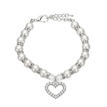 Dog Pearl Necklace Collar with Heart Shape Rhinestone 1 pc