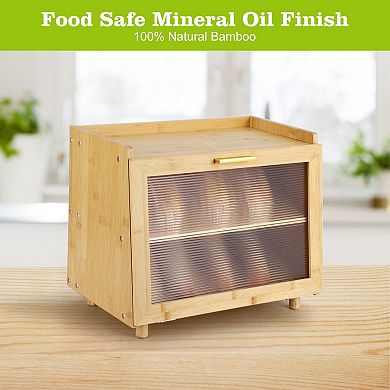 2 Layer Bread Box,Modern Countertop Bread Storage Bin with Fence Top,Transparent Acrylic Door Panel