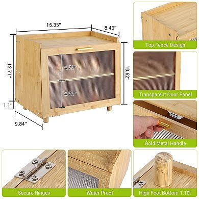 2 Layer Bread Box,Modern Countertop Bread Storage Bin with Fence Top,Transparent Acrylic Door Panel