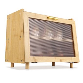 2 Layer Bread Box,Modern Countertop Bread Storage Bin with Fence Top,Transparent Acrylic Door Panel