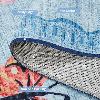 Butterfly Area Rug Washable Thin Low Pile Accent Carpet Modern Foldable Rugs for Bedroom Nursery