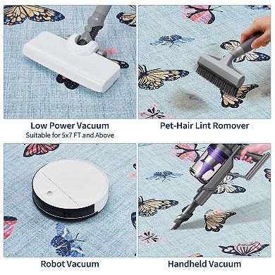 Butterfly Area Rug Washable Thin Low Pile Accent Carpet Modern Foldable Rugs for Bedroom Nursery