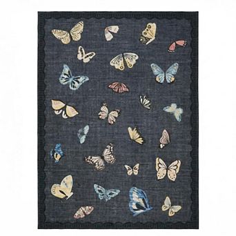Butterfly Area Rug Washable Thin Low Pile Accent Carpet Modern Foldable Rugs for Bedroom Nursery