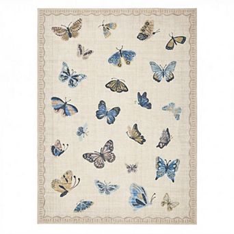 Butterfly Area Rug Washable Thin Low Pile Accent Carpet Modern Foldable Rugs for Bedroom Nursery