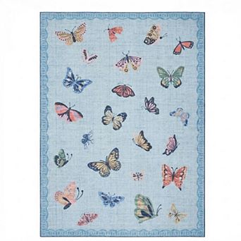 Butterfly Area Rug Washable Thin Low Pile Accent Carpet Modern Foldable Rugs for Bedroom Nursery