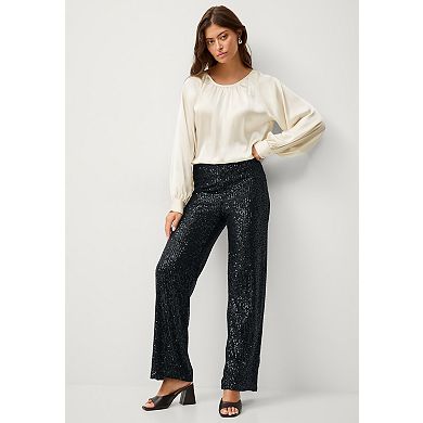 Ellos Plus Size Relaxed Sequin Pants With Elastic Waist