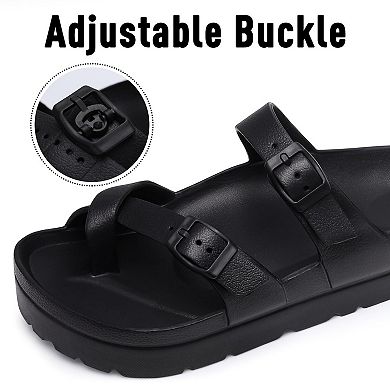 Women's Platform Sandals Arch Support Foam Slides Adjustable Buckle Beach Summer