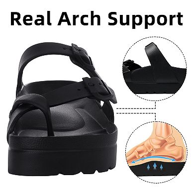 Women's Platform Sandals Arch Support Foam Slides Adjustable Buckle Beach Summer