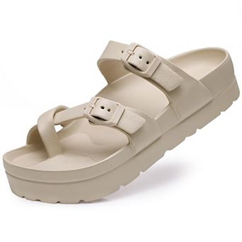Women's Platform Sandals Arch Support Foam Slides Adjustable Buckle Beach Summer