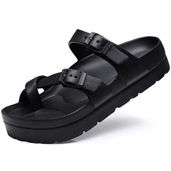Women's Platform Sandals Arch Support Foam Slides Adjustable Buckle Beach Summer