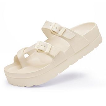 Women's Platform Sandals Arch Support Foam Slides Adjustable Buckle Beach Summer