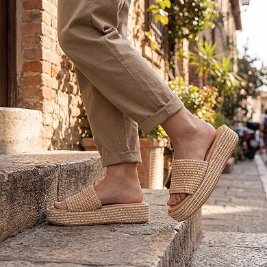 Women Raffia Espadrille Slides Woven Straw Flatform Beach Slip On Summer Shoes