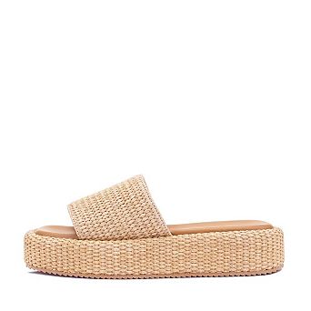 Women Raffia Espadrille Slides Woven Straw Flatform Beach Slip On Summer Shoes