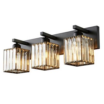 ZLAIQB 3-Light Black Modern Crystal Bathroom Wall Lamp