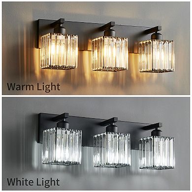 ZLAIQB 3-Light Black Modern Crystal Bathroom Wall Lamp